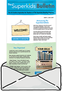 Superkids Newsletter image coming out of letter