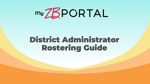 District Admin Rostering Guide cover with educational graphics.