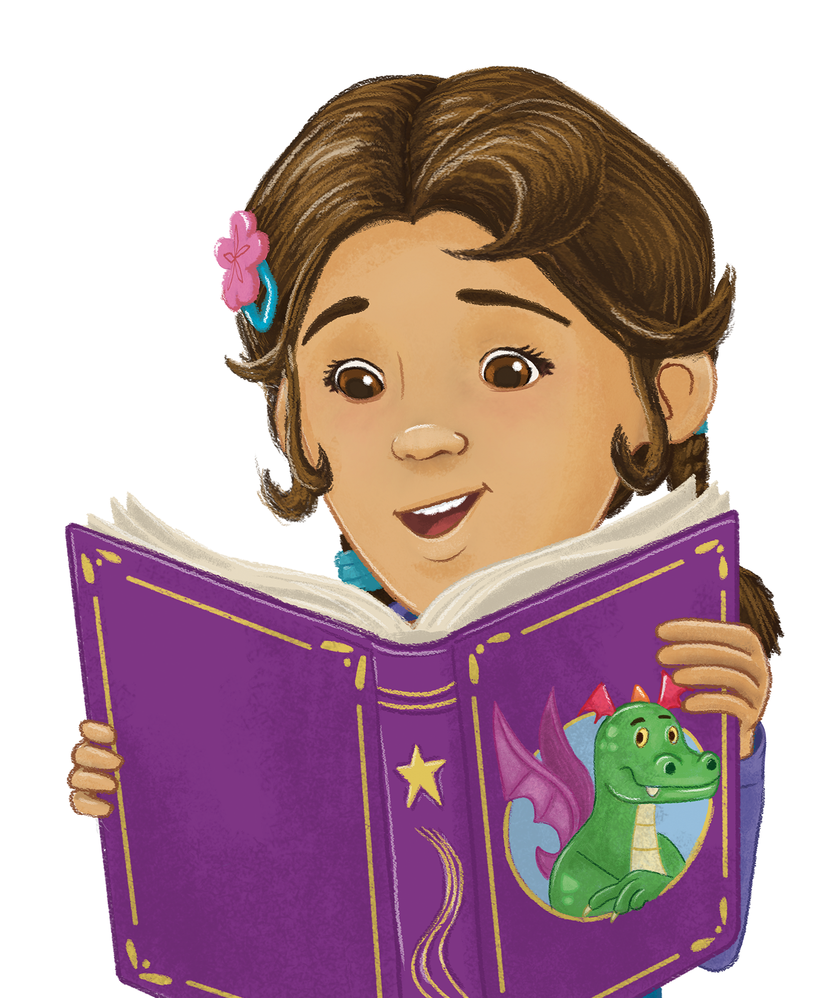 Superkids character Nina reading a book