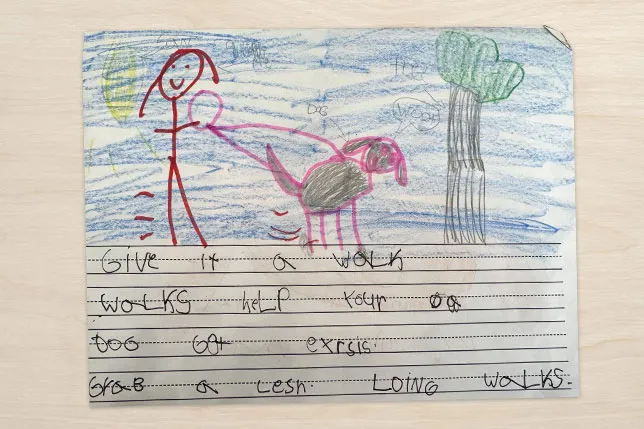 Student writing sample with characteristics of the phonetic stage of spelling